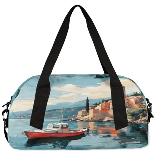 Scenic Sailing Ocean Waterproof Sports Gym Bag Portable Dance Gymnastics Work Out Bag Lightweight Travel Duffel Bag Overnight Weekender Bag2