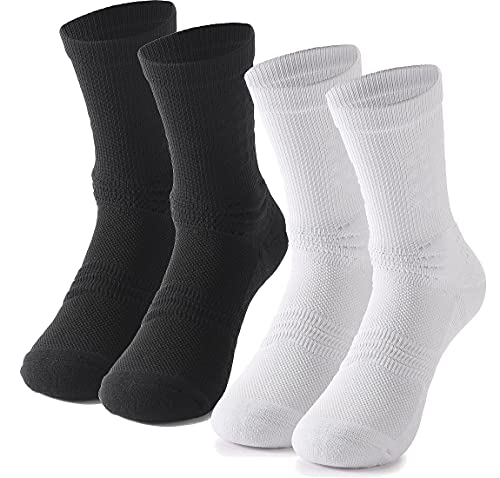 スポーツソックス 2足セット DYB-207 バスケットボールソックス メンズ アウトドアソックス 中厚手 滑り止め 抗菌防臭 吸汗速乾 サッカー 自転車 登山 野球 トレーニング 靴下 23-28cm 2足セット ホワイト/ブラック