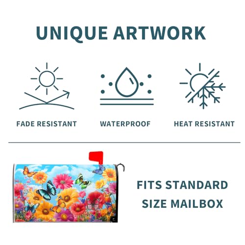 Image of Spring Summer Mailbox Covers Magnetic Standard Size 18x21 Inch Colorful Wildflowers Butterfly Magnetic Mailbox Cover Spring Floral Mailbox Wraps Post Box Cover Decoration for Home Outdoor Outside