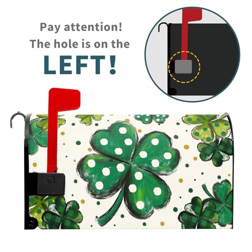 Image of St. Patrick's Day Mailbox Covers Magnetic Standard Size 21 X 25.5 Inch Green Shamrock Magnetic Mailbox Cover St Patricks Day Mailbox Wraps Post Box Cover Decoration Outdoor Garden Home Yard