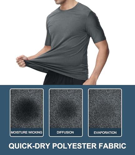 Image of Kinglaman 1 /4 /5 /6 Pack Men's Workout Gym Dry Fit Short Sleeve T Shirts | Quick Dry Fabric, Breathable Mesh, Moisture Wicking, Athletic Regular Fit, for Training, Running, All Sports Activities