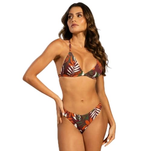 Biquíni Cortininha Aviador Asa Delta Fio Duplo Poliamida Estampado Costa Cruzada (BR, Alfa, M, Regular, Marrom)