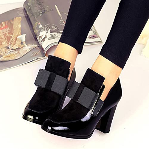 Women Mary Jane Heels Chunky Heel Bow Square Head Pumps Dress Shoes2