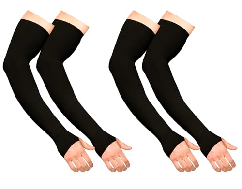 Image of BENAVJI Arm Sleeves for Men & Women UV Protection Hand Sleeve with Thumb for Boys & Girls Sun Protection Cover for Running, Bike Riding, Cricket - Nylon - Black- 2 Pair