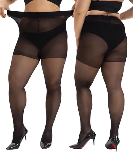 CozyWow Plus Size Pantyhose for Women, 20D Ultra Thin Control Top Sheer Tights High Waist with Reinforced Toe2