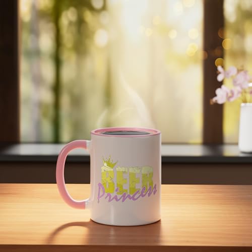 Taza de cerámica Beer Princess 11 oz rosa/blanca miniatura 3