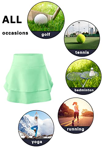Tennis Mini Skirt For Girls Athletic Performance Skort Age 12-13 Golf Skirts For School Casual Sports With Mesh Shorts Green #TOP5