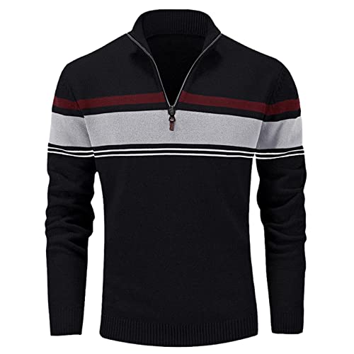 Pull homme printemps automne noir demi-fermeture éclair col roulé chaud L