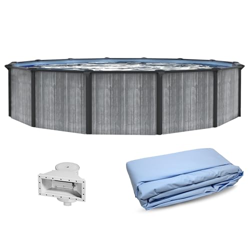 Blue Wave San Pedro 24-ft Round 52-in Deep Hard Sided Steel Wall Above Ground Pool with 6-in Top Seats 5-in Verticals Skimmer & Vinyl Liner - 12 600 Gallon Capacity for Family Swimming & Recreation