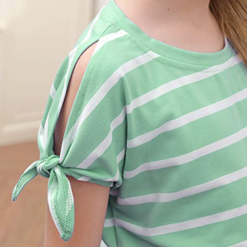 Image of GORLYA Girls Slit Sleeve Tie Knot Cuff Knit Tunic Top 4-14Y | Seamless knit, cold shoulder slit sleeves with tie-knot cuffs, solid & stripe options, ideal for school and casual outings.