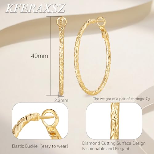 Gold Hoop Earrings for Women 14K Gold Earrings for Women Hoop Earring for Womens Hoops Unique Carved Texture Hoops Earring for Womens 40mm2
