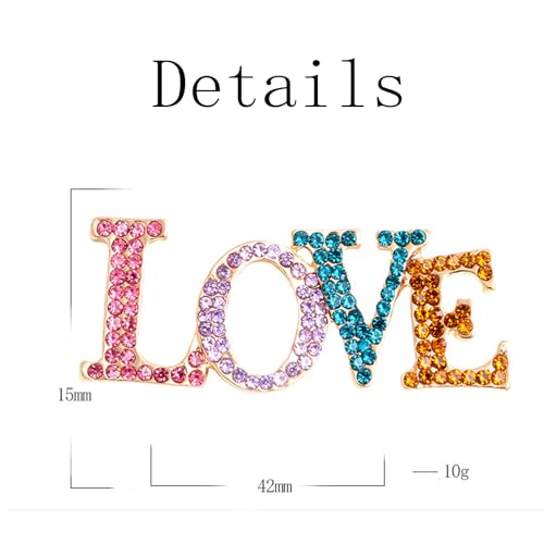 Image of LOVE Rhinestone Brooch Pin for Women Multicolor Crystal Love Flower Heart Brooches Elegant Lapel Pins Stylish Wedding Party Clothes Accessories Valentines Gift