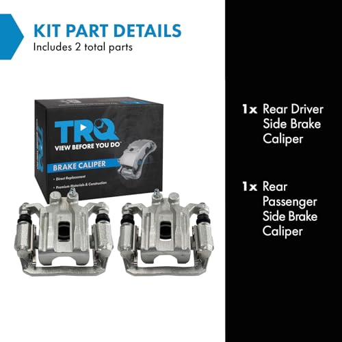 Image of TRQ Rear Driver and Passenger Side Brake Caliper Set Caliper Brackets Hardware Compatible with 05-21 Nissan Frontier 05-15 Xterra