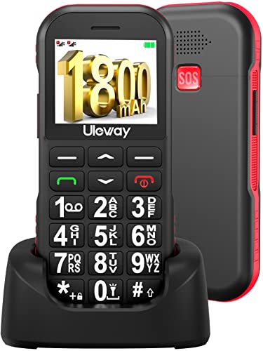 GSM Téléphone Portable Senior Débloqué avec Grandes Touches ,Batterie 1800mAh,Bouton SOS,Radio FM,Haut-Parleur de Boîte, Lampe Torche et Station de Charge, Basique Telephone Mobile pour Personne Agée