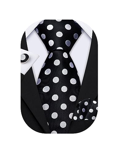 Image of Barry.Wang Ties for Men Silk Tie Sets Polka Dot Woven Necktie Pocket Square Cufflinks Business Wedding