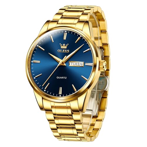 OLEVS Men's Gold Watch, Luxury Large Face Stainless Steel Analog ...