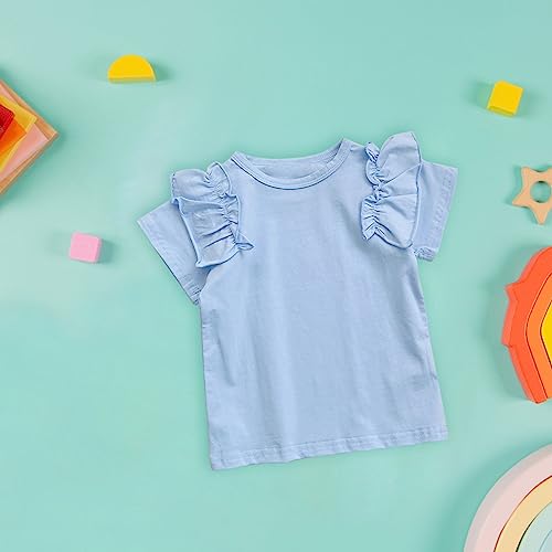 Toddler Girls Summer T Shirt Short Ruffled Sleeve Crewneck Solid Color Tops Casual Fashion Fall Sweatshirts2