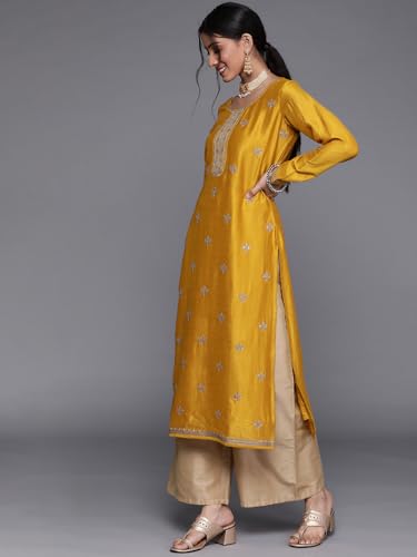 Image of Libas Embroidered Silk Straight Kurta for Women