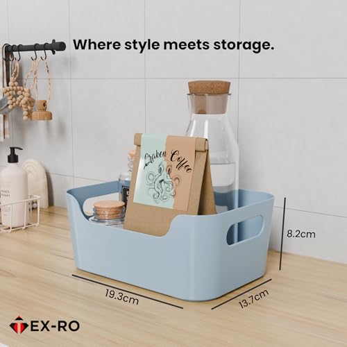 Image of TEX-RO Storage Box and Organiser | Storage Organiser | Organizer Storage Box for Home & Kitchen | Durable Storage Basket & Plastic Basket for Storage (Pack of 3, Sky)