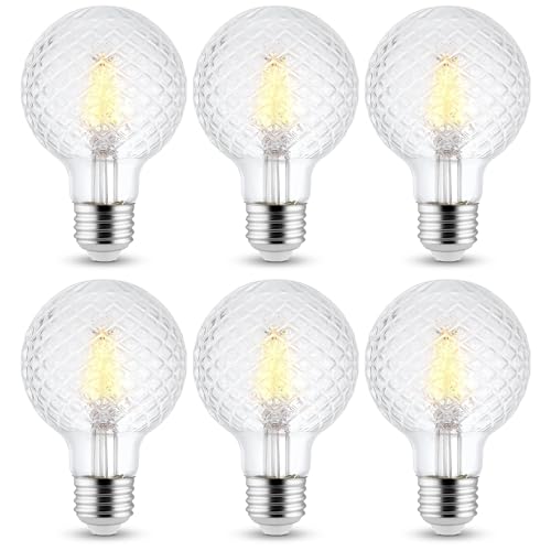 6 Pack - G25 Cut Glass Clear LED Light Bulb 5.5 Watt Dimmable Decorative Filament LED Medium Base | 3000K White Light