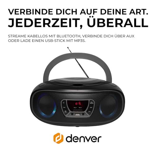 DENVER TCL-212BT Bluetooth Boombox mit Top-Loading CD-Player, USB MP3-Wiedergabe, FM-Radio, AUX und 2x2W RMS