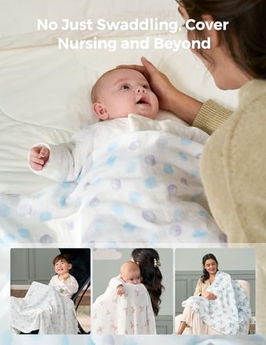 Image of Momcozy Muslin Swaddle Blankets, Breathable and Skin-Friendly Receiving Blankets, Best Wishes Swaddle Blanket Shower Gifts & Baby Registry Essentials, Large 47 inchx47 inch, Cuddle Buddies