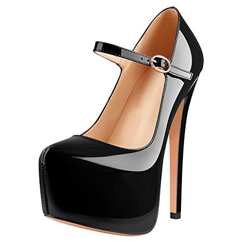 Only maker Zapatos de tacón para mujer Mary Jane con plataforma, de lacado, tacón alto con correa en el tobillo Cover