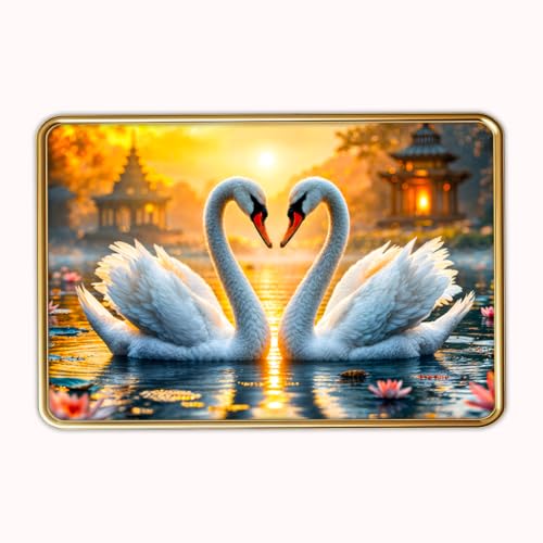 Image of Vastu Swan Pair Photo Frame, Gold, Slim, Sparkle Coated Lamination, 12x18 Inch, for Living Room and Office (Design 2, 30L x 45W cm)