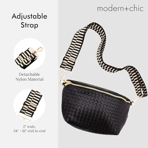 Modern+Chic Rory Oversized Crisscross Belt Bag for Women, Vegan Leather Crossbody Bag with Strap and Multiple Pockets4