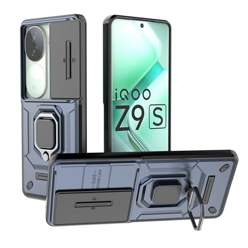 Image of Thermoplastic Polyurethane Camshield Pro Case With Slide Camera Protection And Ring Stand Bumper Back Case Cover For Vivo V40E (Blue)