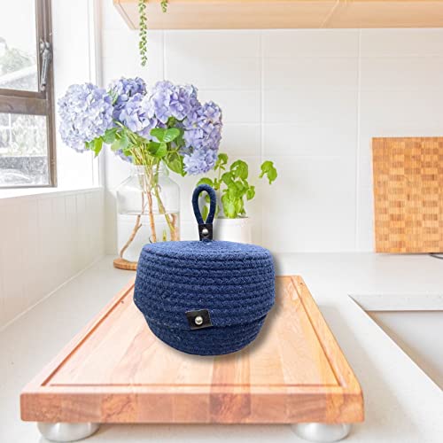 Image of Multi-Purpose Essential Jute Basket With Lid Storage Baskets For Bathroom Living Room & Kitchen | Organizer Box | Storage And Organizer Box (Navy Blue)