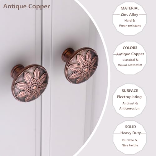 Image of Antique Copper Cabinet Knobs 15 Pack Vintage Drawer Knobs,1.4 inch Round Cpper Kitchen Cabinet Hardware Knobs Drawer Pulls Handles for Kitchen Cabinets Rustic Farmhouse Dresser Knobs