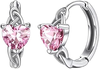 Silvora S925 Sterling Silver Birthstone Huggies Earrings, Celtic Knot Sleeper Earrings, Small Heart Cartilage Hoops