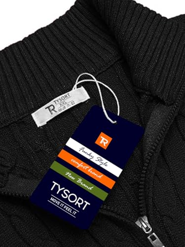 Image of TYSORT Men High Neck Zipper Full Sleeve Cable Knitted Winter Sweater,Cable Knit Sweater for Men