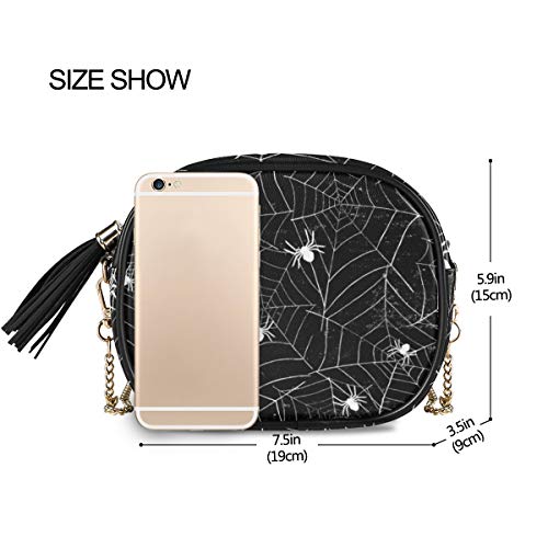 ALAZA Halloween Black and White Grunge Background with Spiderwebs Cross Body Fashion Chain Bag Single Shoulder PU Leather Purse for Women Girls3