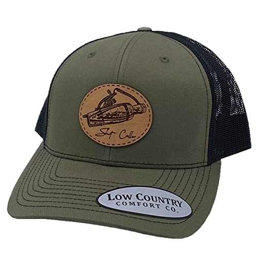 Low Country Comfort Co. Official Shot Caller Duck Call Leather Patch Hat - On Comfortable Snapback Trucker Hat! (Loden/Black), One Size