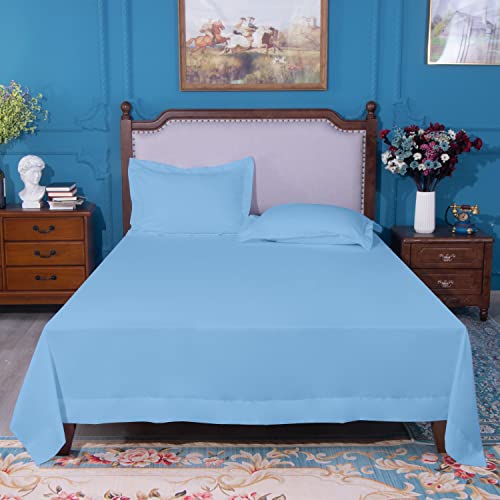 Image of NTBAY Twin XL Microfiber Flat Sheet, 66 x 102, Sky Blue