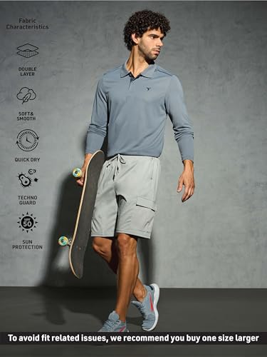 Image of TECHNOSPORT Men's Solid Full Sleeve Polo T-Shirt TECHNOCOOL+ Quick Dry Slim Fit Sports Tee for Travel Casual Smart Wear UPF50+ Anti Odour