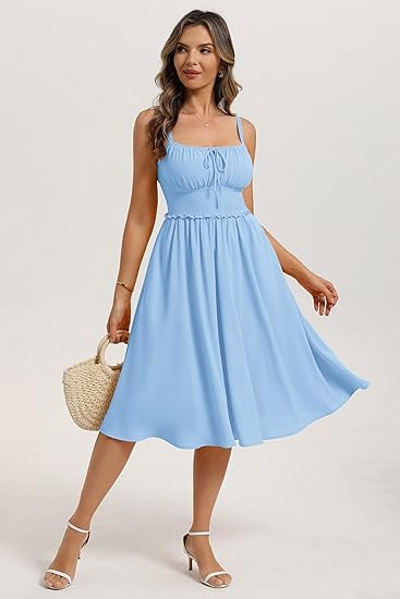 Belle Poque Abiti estivi da donna UK collo quadrato spalline sottili A-Line Midi prendisole casual vacanza spiaggia abito