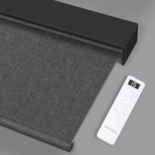 Motorized Blinds Roller Shade with Remote: Canisteo Automatic Smart Blind for Windows 100% Blackout, Electric Blinds Compatible with Alexa/Google Home/Apple Homekit, Customized Size, Neat Dark Grey