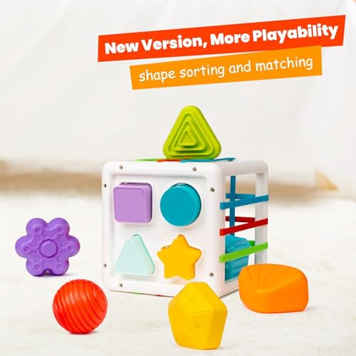 Storio Baby Montessori Toys for Kids Sensory Toy Building Block Cubes & Shapes Sorter Blocks Colorful Textured Balls Sorting Games, 11 Pcs