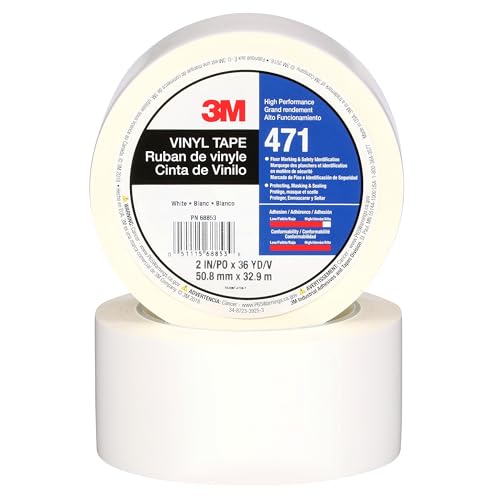 Image of 3M Vinyl Tape 471, 2 in x 36 yd, White, 1 Roll, Paint Alternative for Floor Marking, Social Distancing, Color Coding, Safety Marking