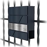 Graviers Design Cassetta delle lettere antracite RAL 7016 con supporto per recinzione – Cassetta postale personalizzata in acciaio inox incisione laser nome numero civico strada – serratura porta