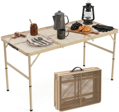 SereneLife 4FT Folding Camping Table, Height Adjustable Outdoor G...