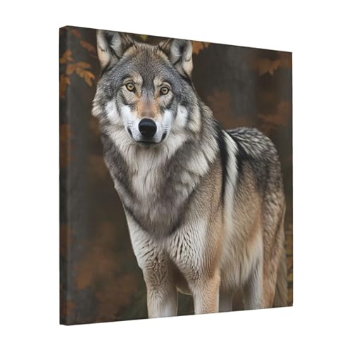 Toile murale loup sauvage gris de qualité supérieure avec châssis en bois robuste