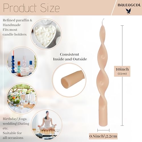 Image of Unscented Gradient Brown Spiral Taper Candle Smokeless Twisted Candlesticks Handmade 10 Inch Long Candles for Wedding Home Decor Seasons Gifts 4 Pcs