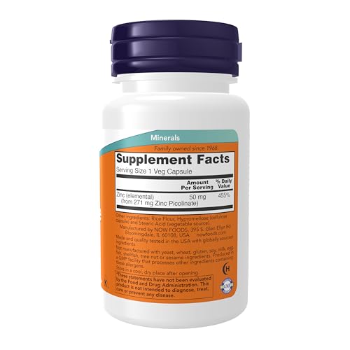 Image of NOW Foods Supplements, Zinc Picolinate 50 mg, Supports Enzyme Functions*, Immune Support*, 60 Veg Capsules
