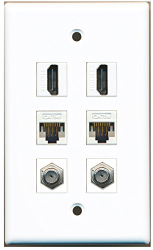 RiteAV - 2 HDMI 2 Port Coax Cable TV- F-Type 2 Port Cat5e Ethernet White Wall Plate - //coolthings.us