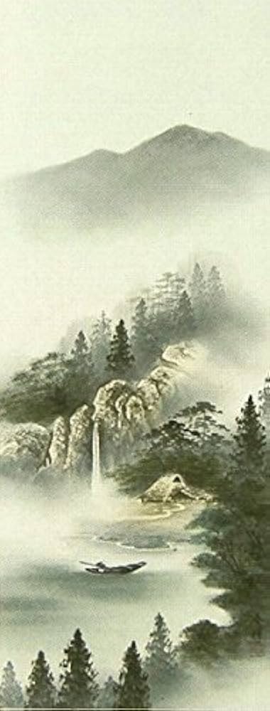 Amazon.co.jp: 小栗春峰『彩色山水』日本画 掛け軸 風景画 水墨画 Amazon.co.jp: 小栗春峰『彩色山水』日本画 掛け軸 風景画 水墨画