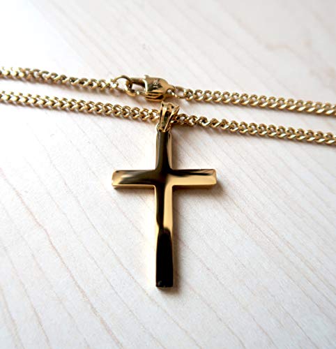 18K Gold Chain Style Cross Pendant Necklace Solid Clasp for Men,Women,Thin for Charms Miami Cuban Link Diamond Cut2